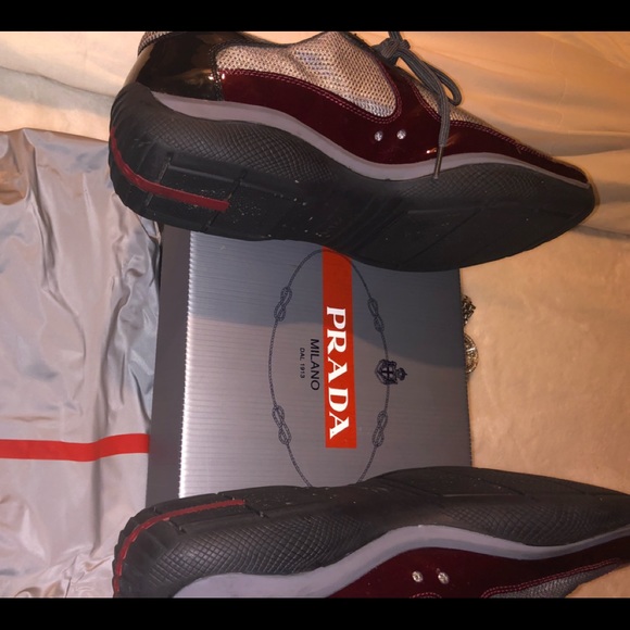 PRADA BURGUNDY AND GREY SIZE 12 SNEAKERS - Picture 3 of 7